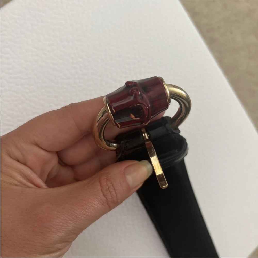 Gucci belt lacquered black with cherry color bamboo size m - Picture 6 of 8